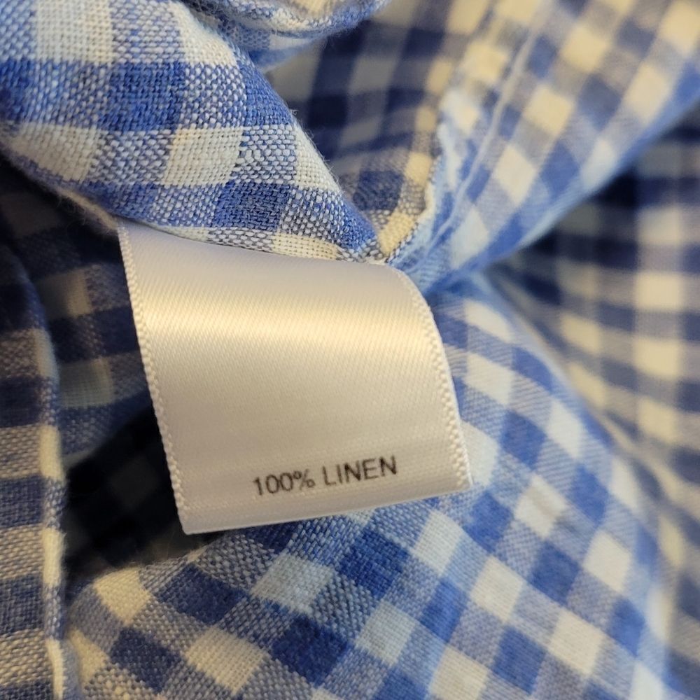 Murano Baird McNutt Linen Blue White Gingham Short Sleeve Button Down Shirt - Picture 8 of 10